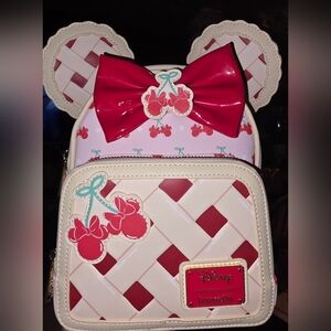 Brand New! Loungefly Disney Minnie Mouse Cherry Pie Convertible Mini Backpack